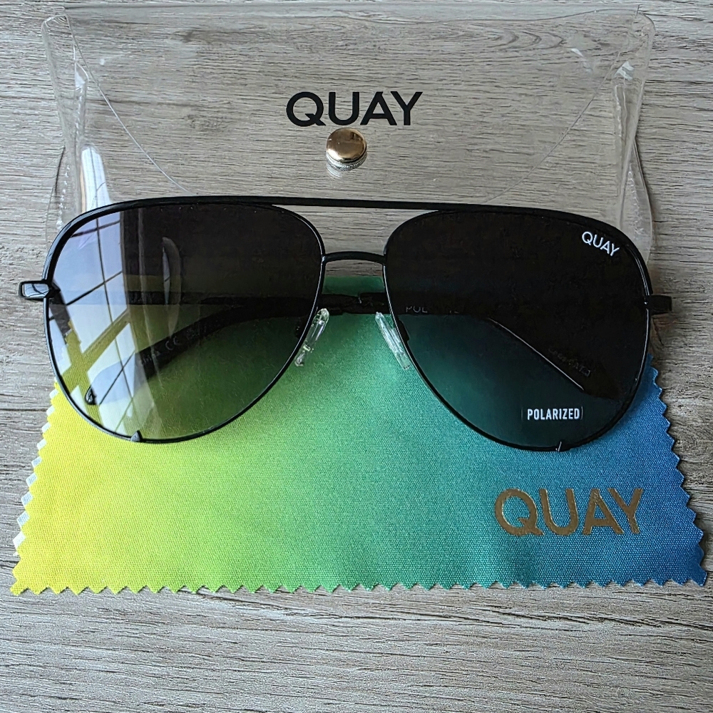 NWT QUAY Australia “High Key” Polarized Aviator Sunglasses – Black – 64□14-145 - Picture 7 of 16